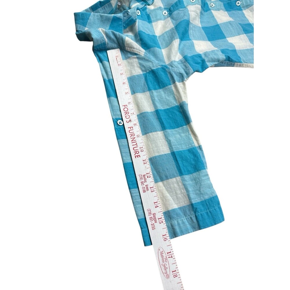 FoxCroft Blue & White Gingham Button Down Shirt‎ Roll Tab Sleeves Size 6 - Picture 7 of 10